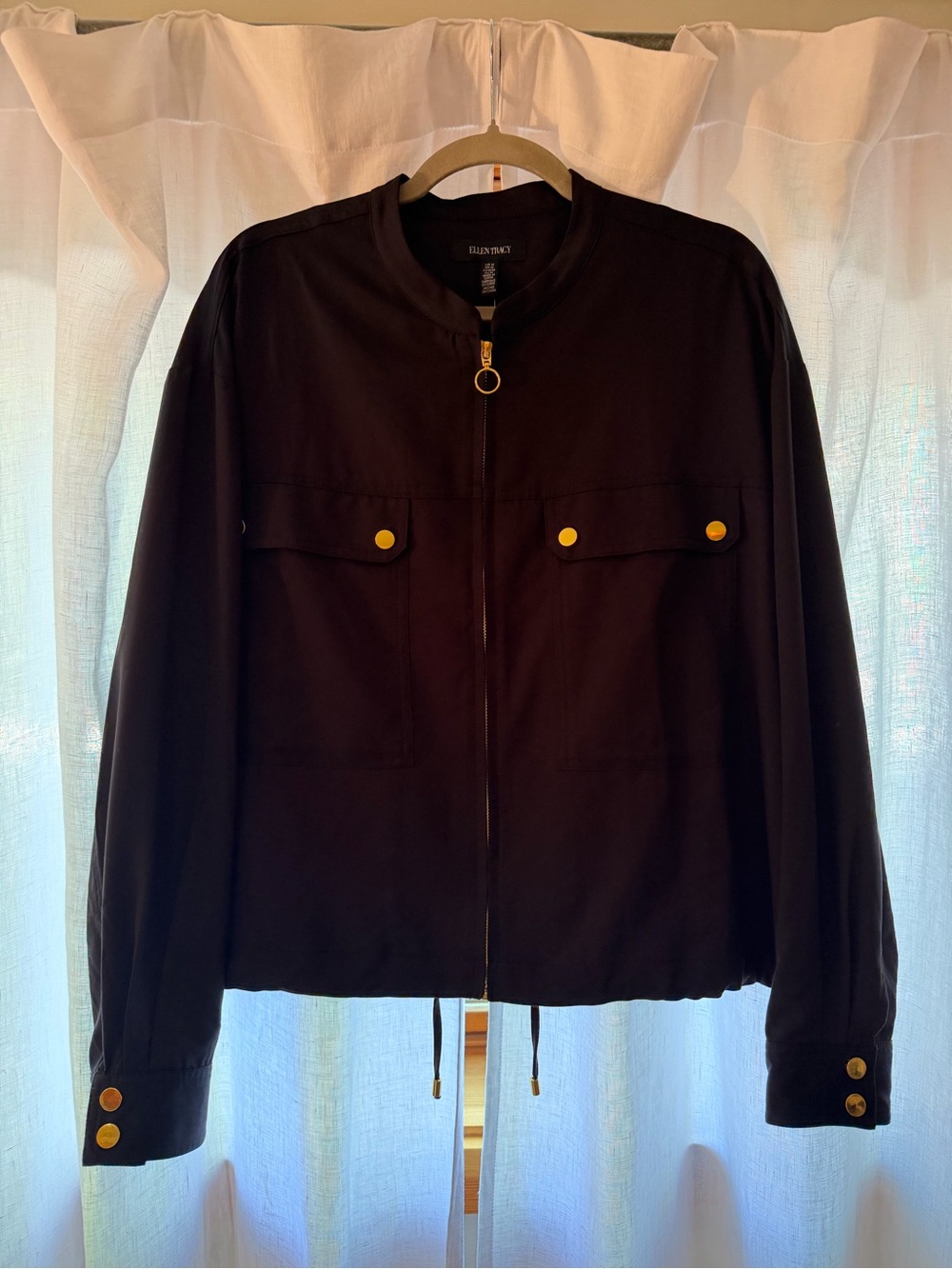 Ellen Tracy Black Utility Jacket with Gold Buttons